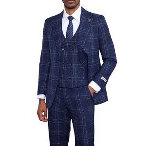 Blue Windowpane 3 Piece Stacy Adams Men's Suit
